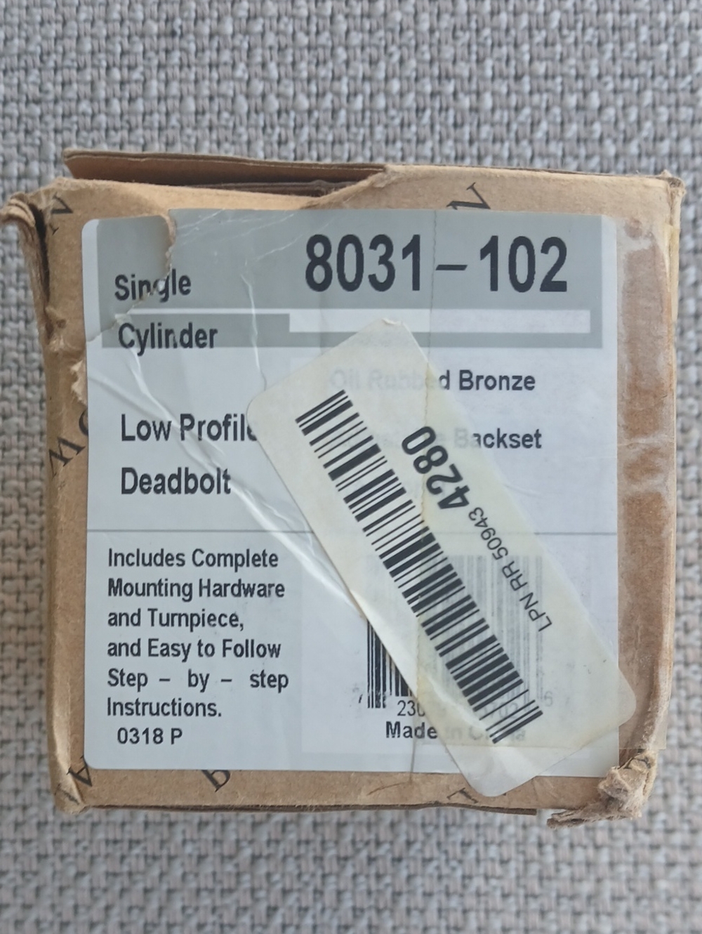 Single Cylinder Low Profile Deadbolt.